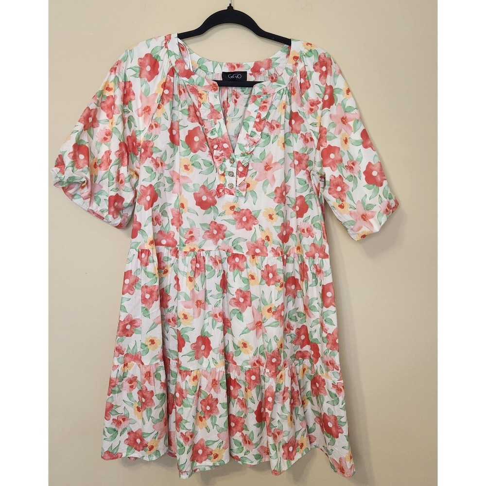 Gigio Usa Womens Floral Print Tiered Midi Dress‎ Puff Sleeve Medium Cottagecore
